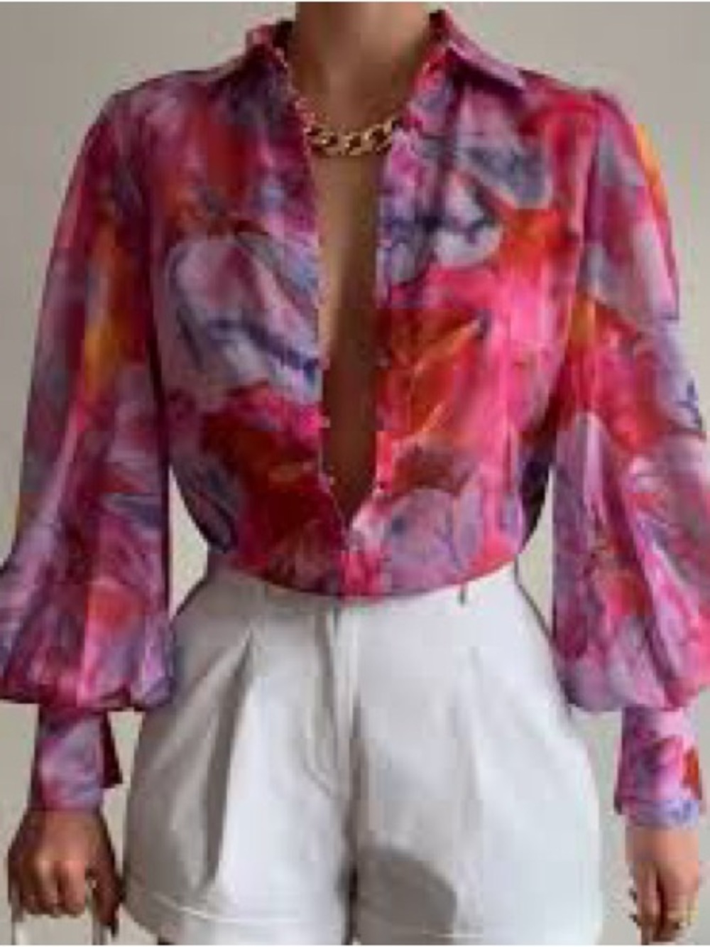 Runway the Label Pink Watercolor Print Button-Front Blouse size M